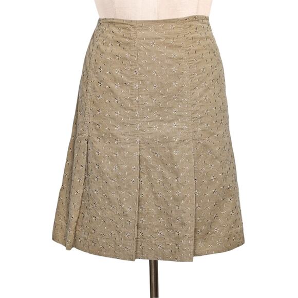 WILLI SMITH Tan Pleated Embroidered Boho Floral Flower Skirt 12 - Picture 1 of 1
